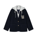 Hoodie-layered look wool blazer