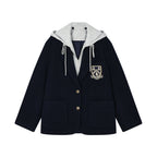 Hoodie-layered look wool blazer
