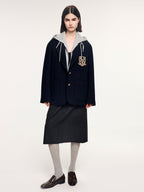 Hoodie-layered look wool blazer