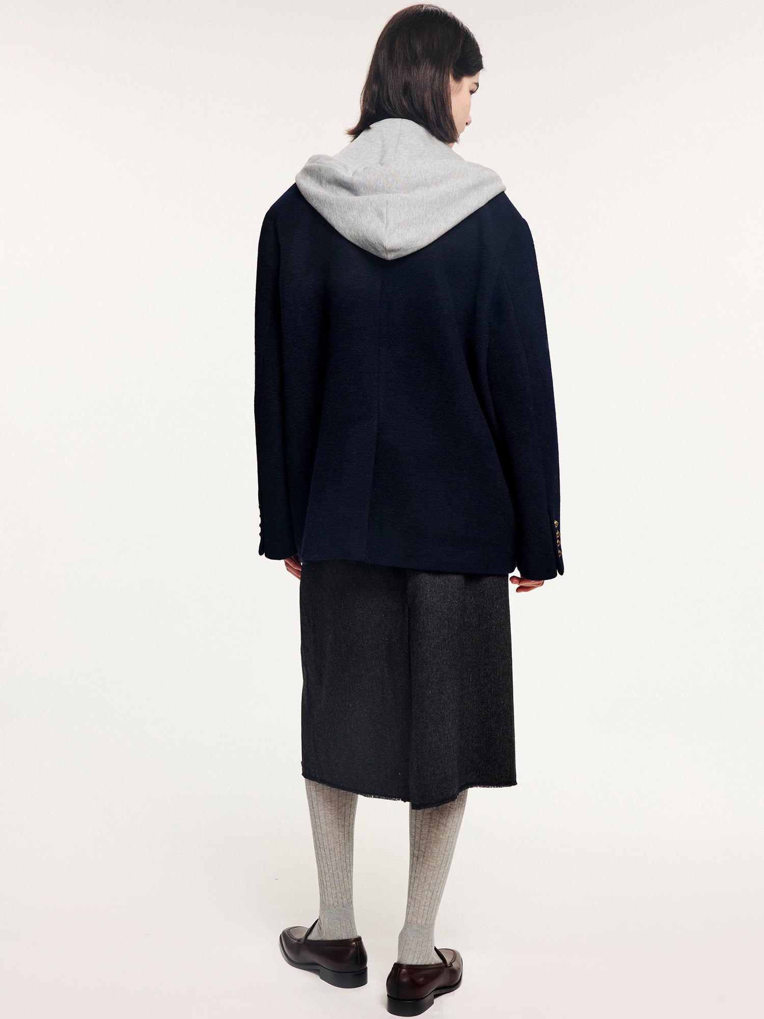 Hoodie-layered look wool blazer