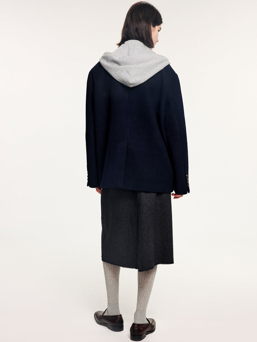 Hoodie-layered look wool blazer