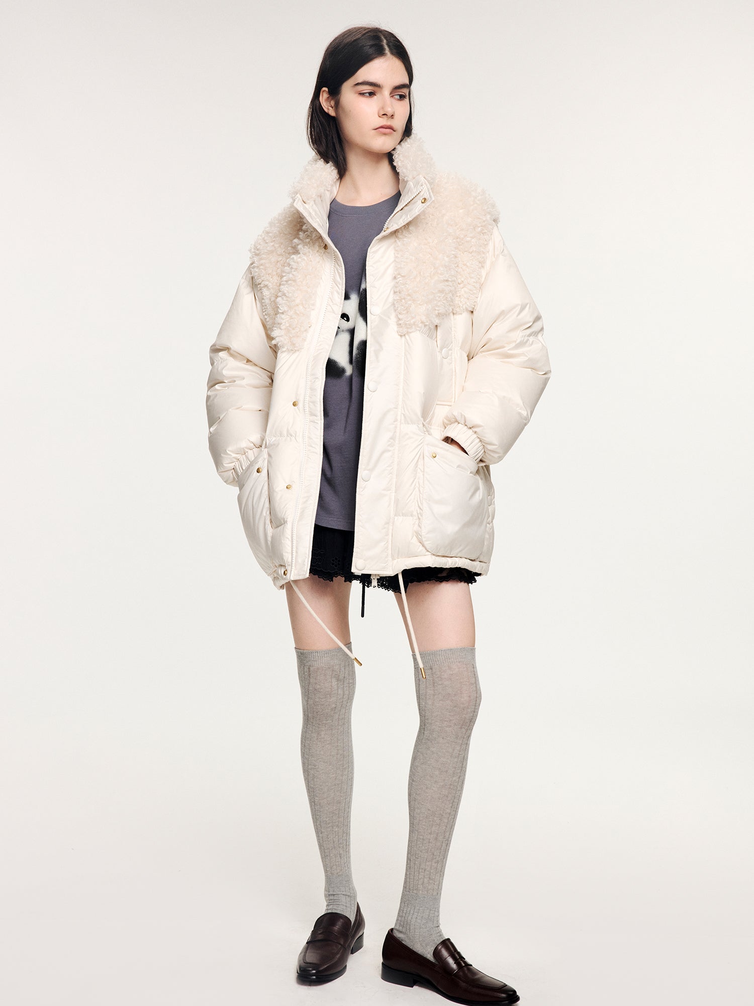 Fleece panel down jacket