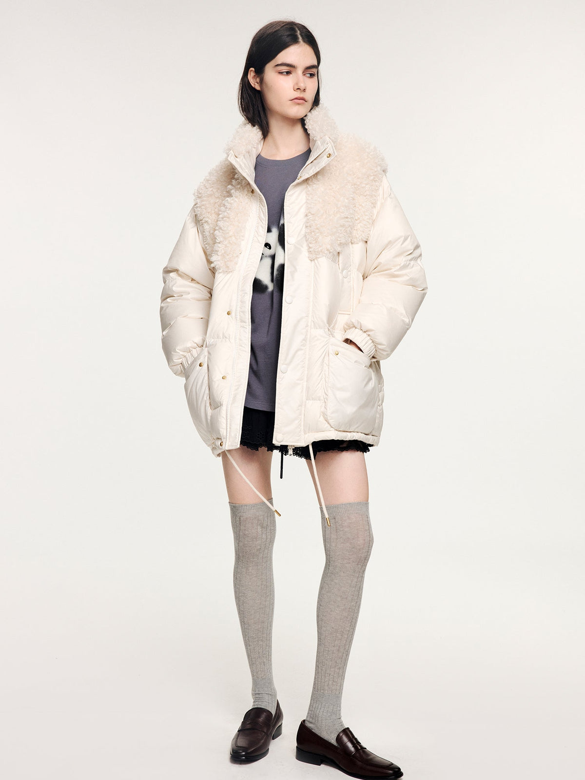 Fleece panel down jacket