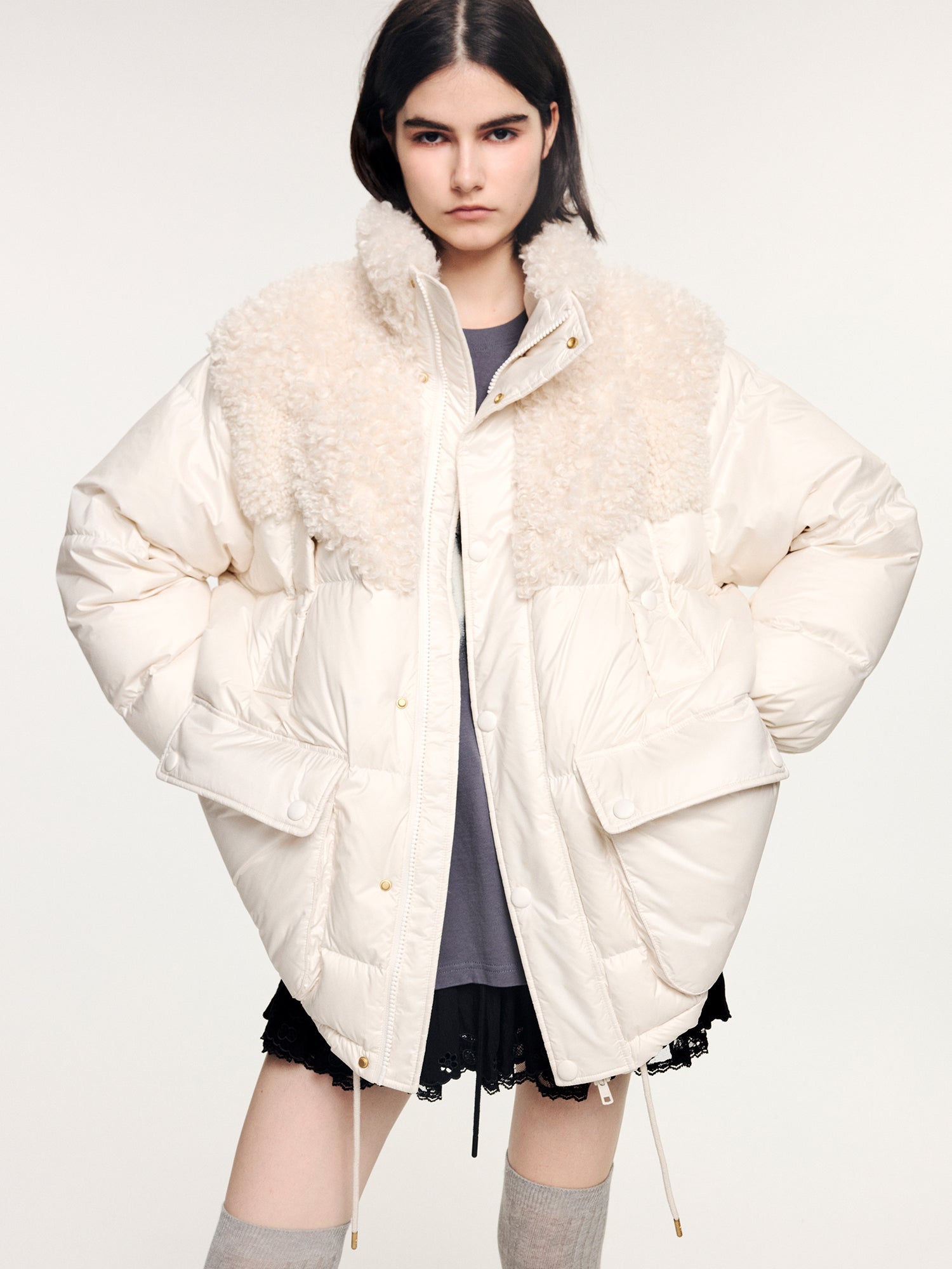 Fleece panel down jacket