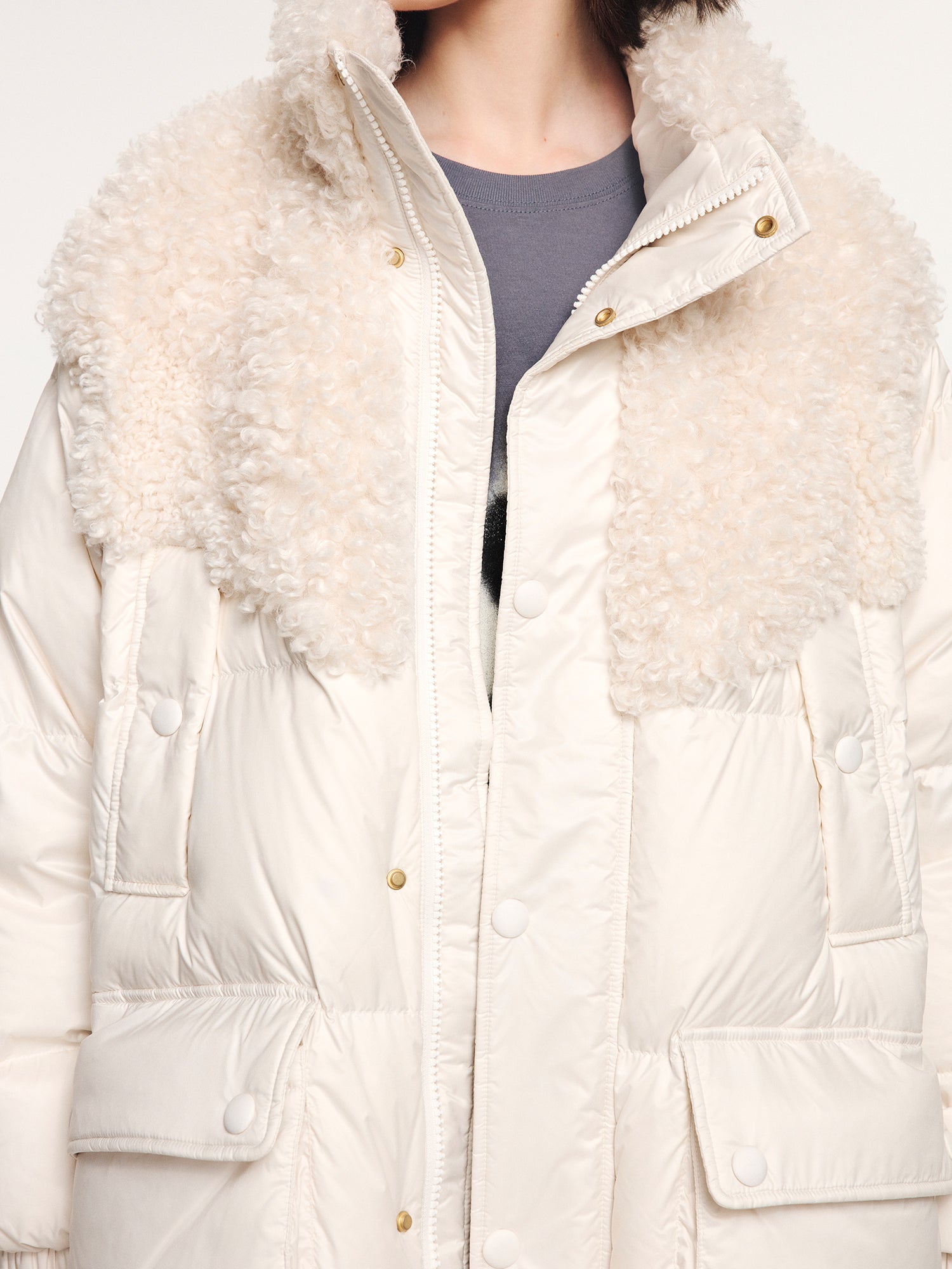 Fleece panel down jacket