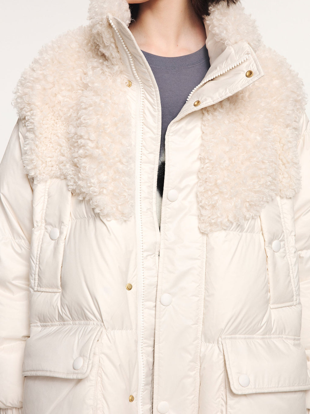 Fleece panel down jacket