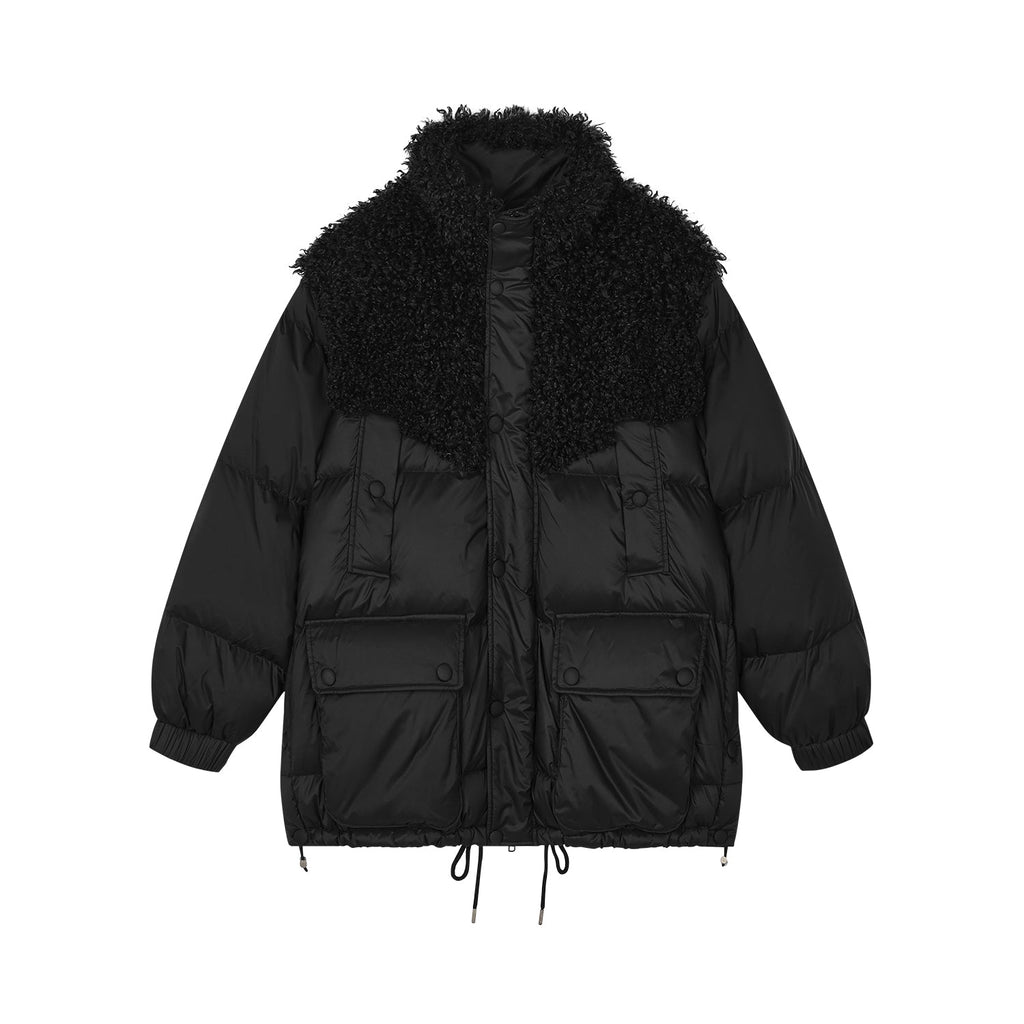 Fleece panel down jacket