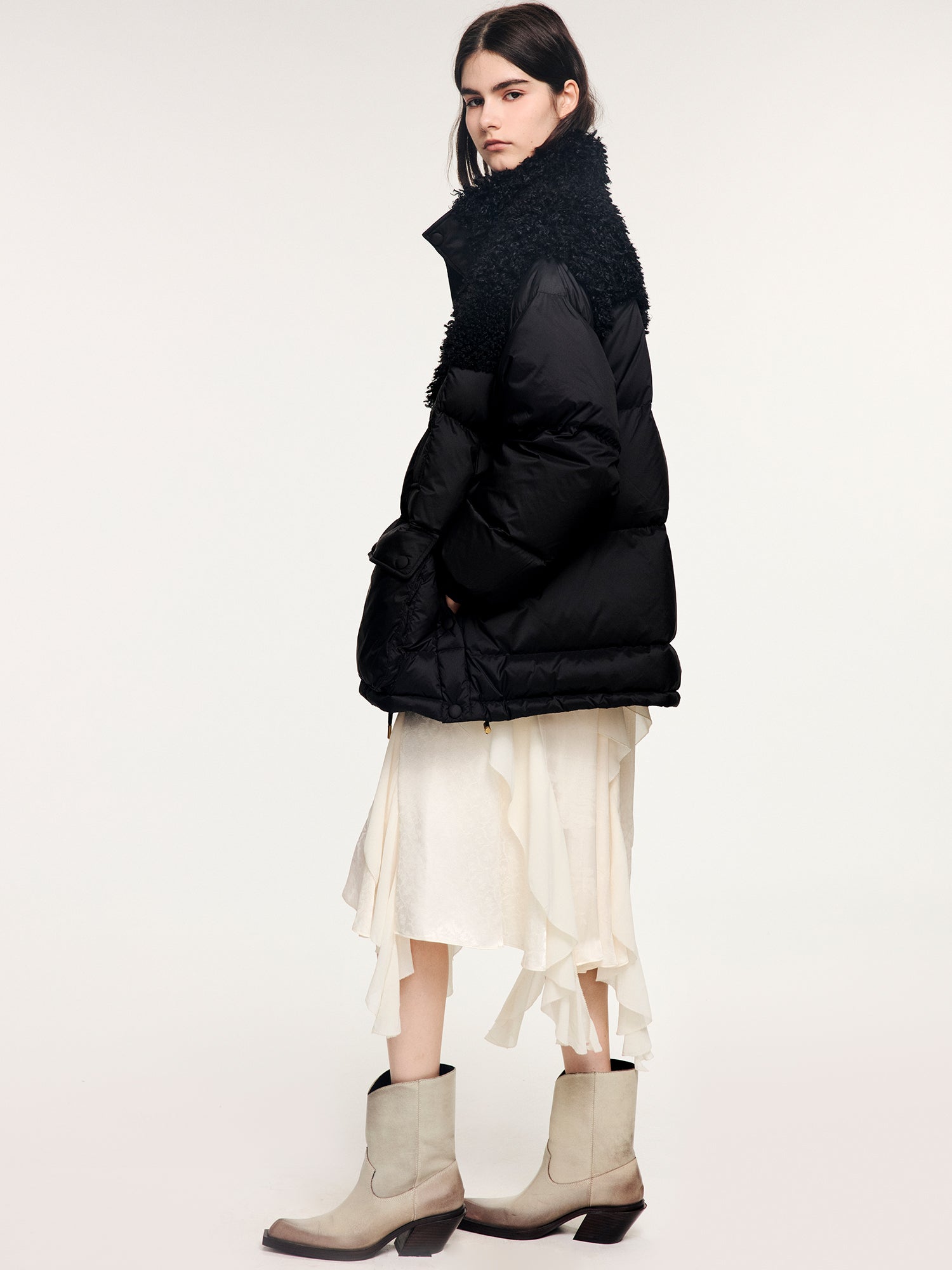 Fleece panel down jacket