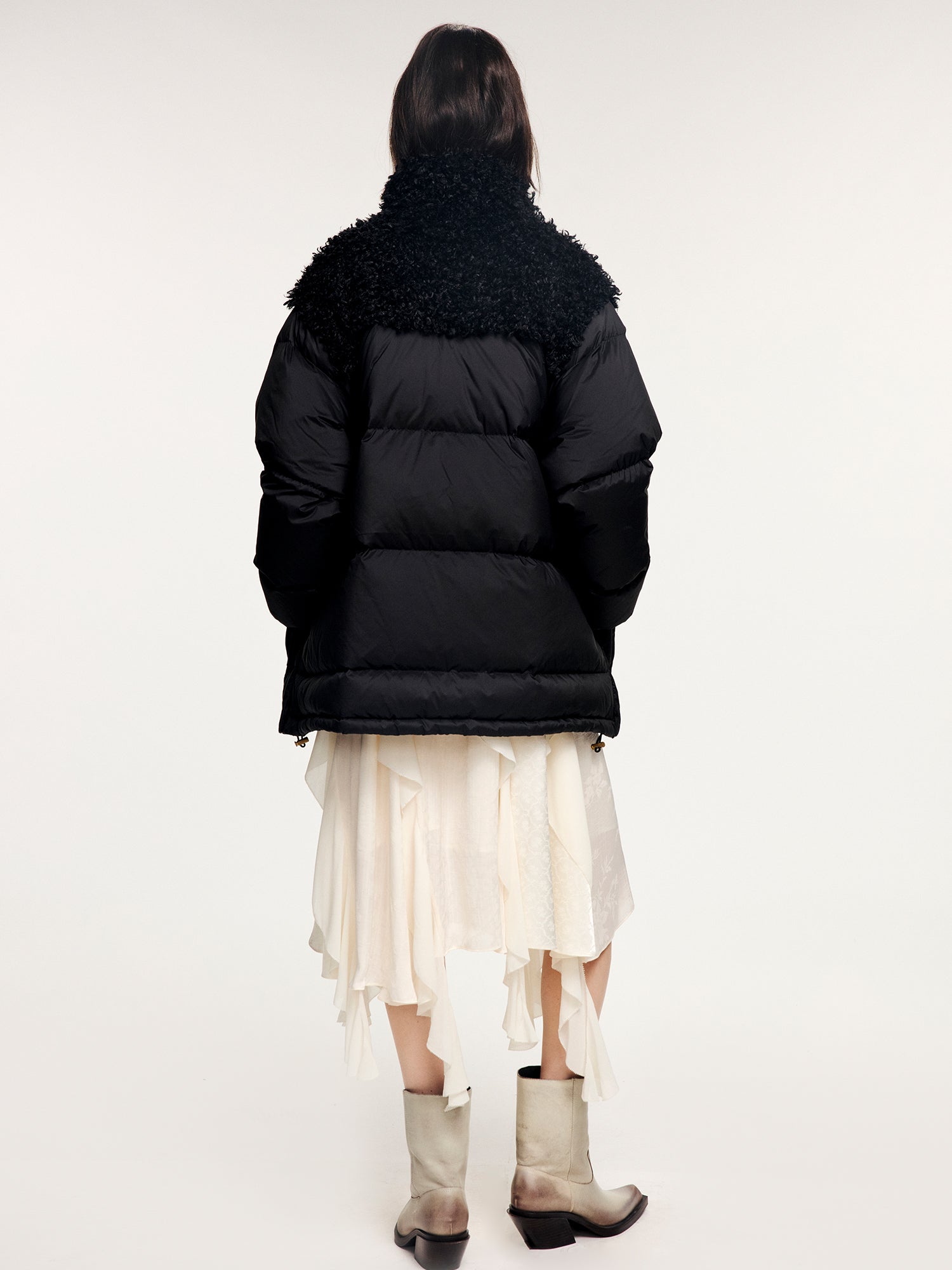 Fleece panel down jacket