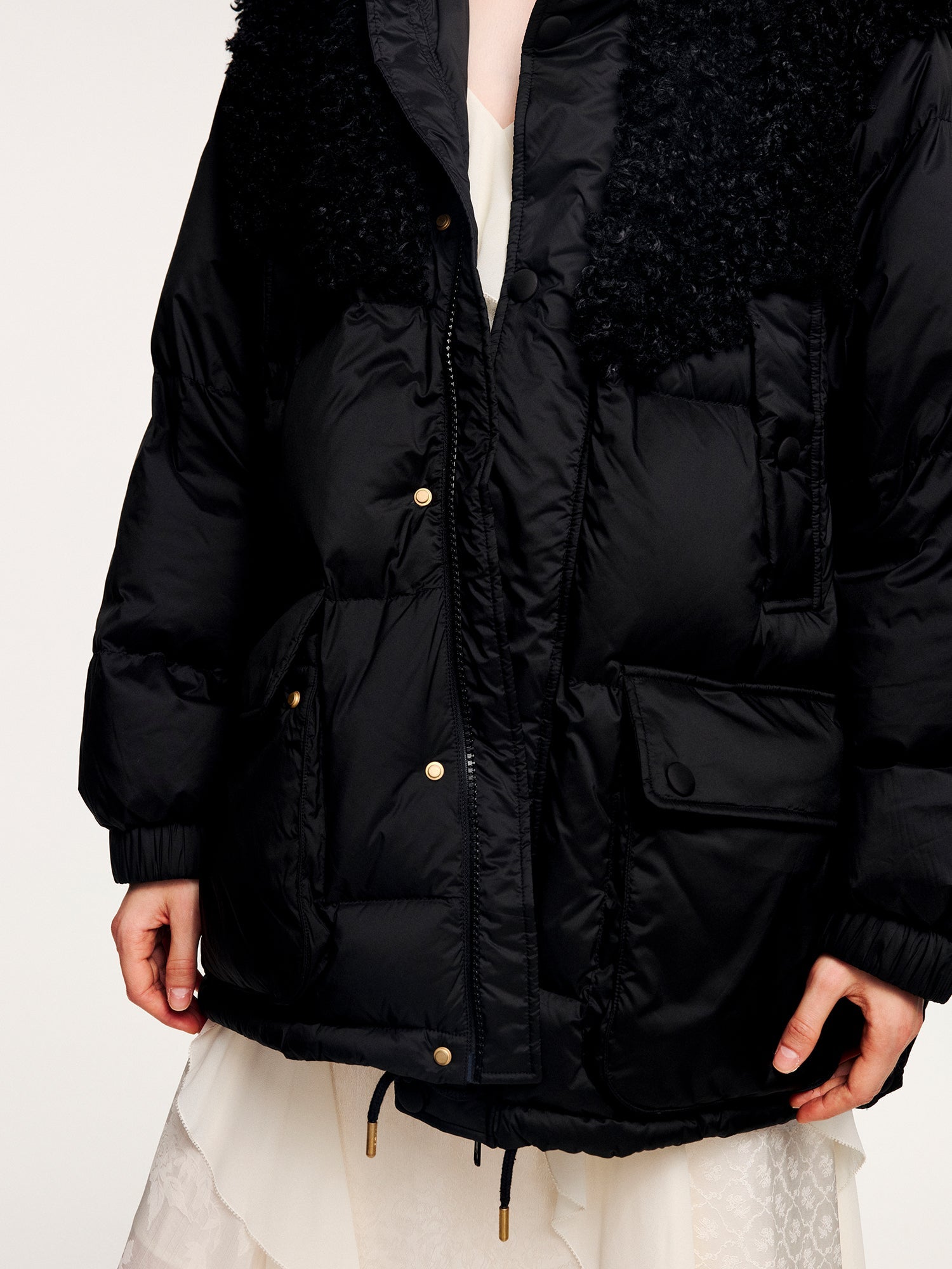 Fleece panel down jacket