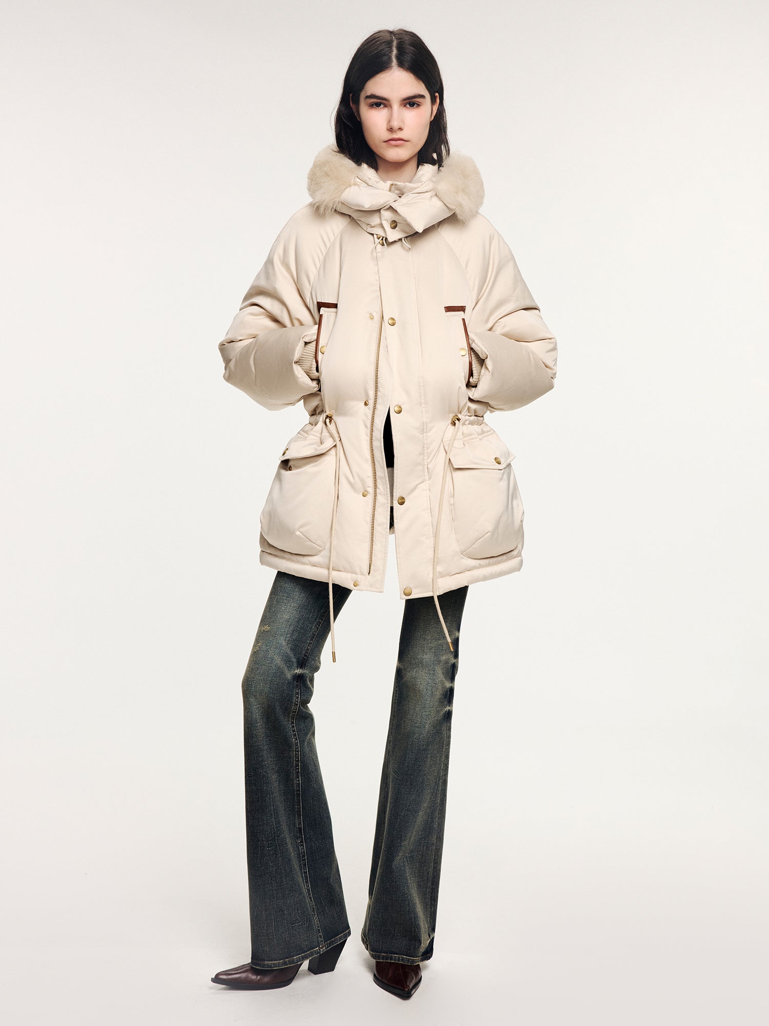 Wool collar parka down jacket
