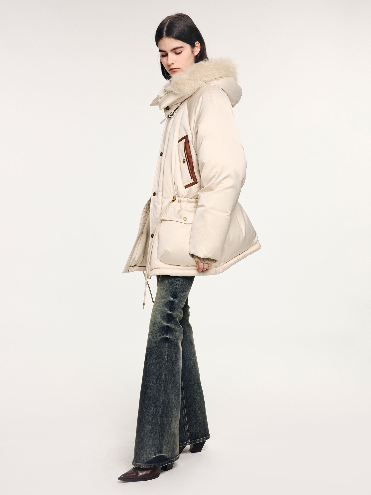 Wool collar parka down jacket