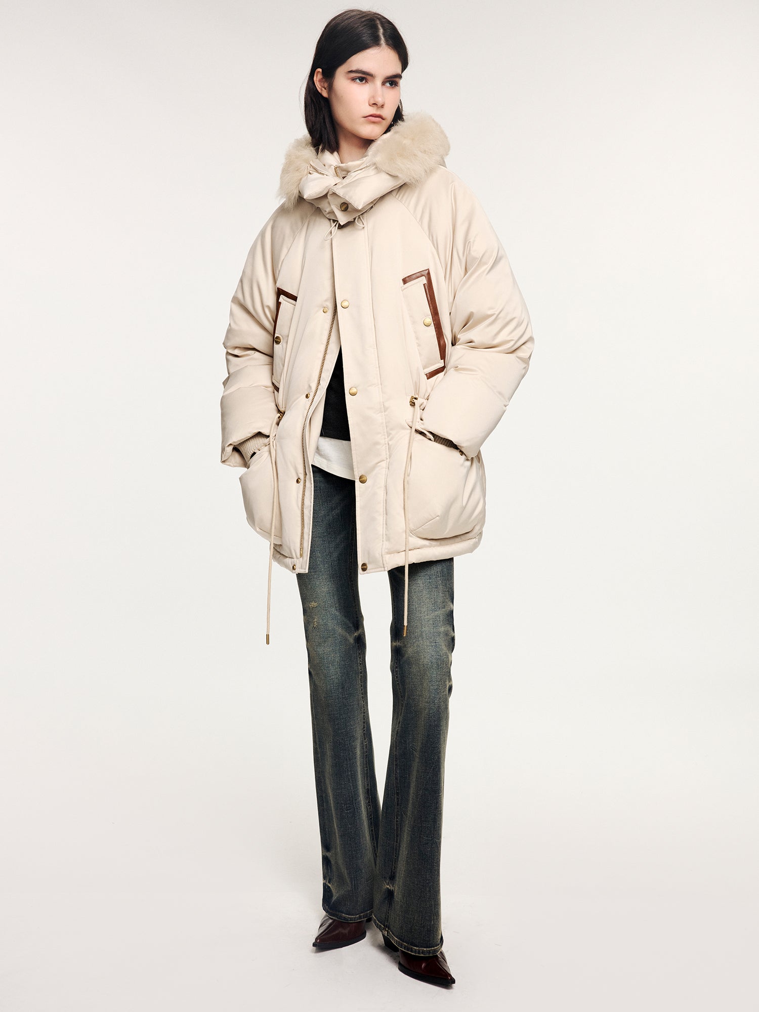 Wool collar parka down jacket