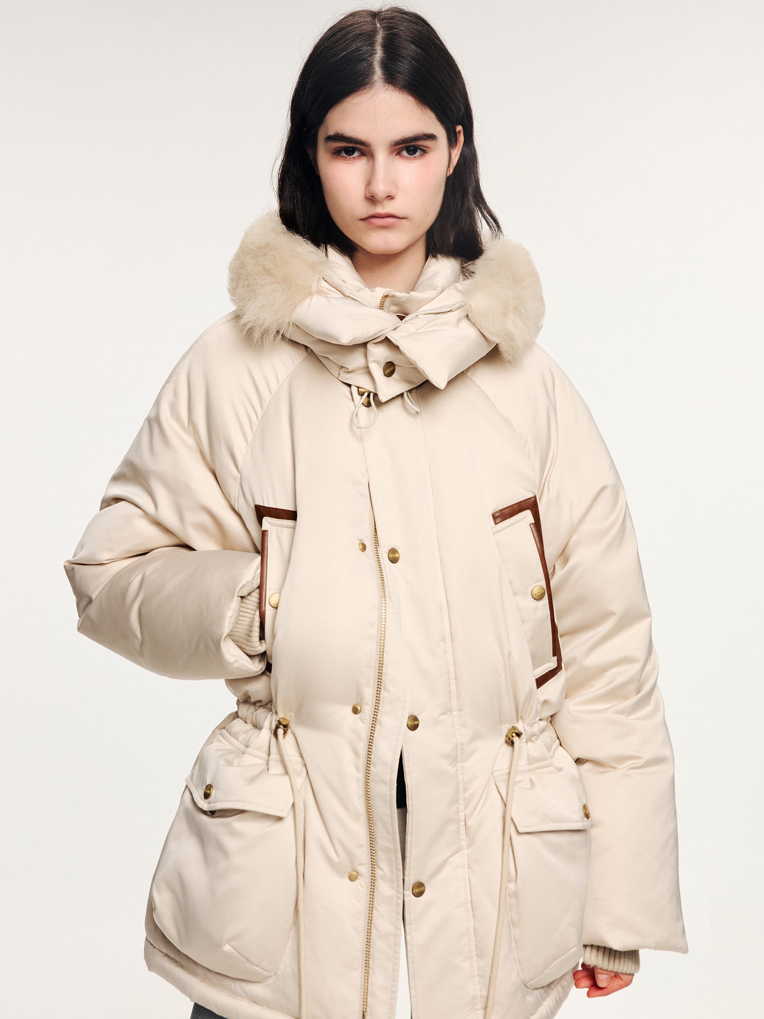 Wool collar parka down jacket