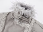 Faux fur panelled biker down jacket