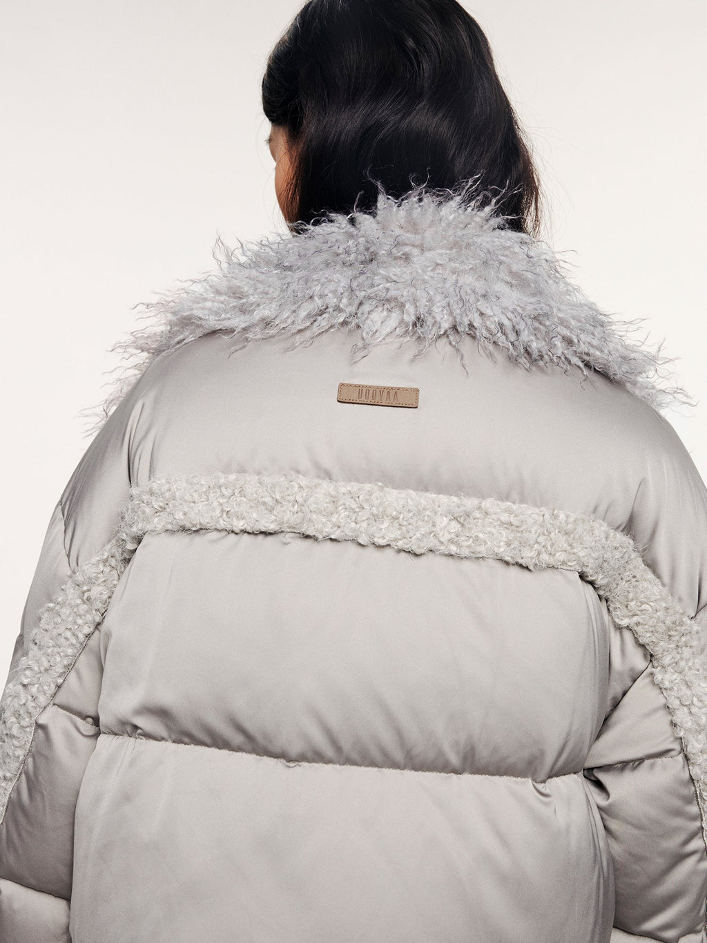Faux fur panelled biker down jacket