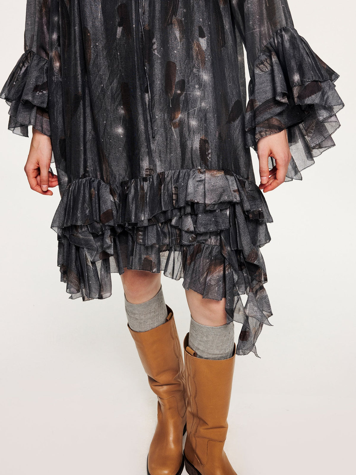 Feather ruffled dress