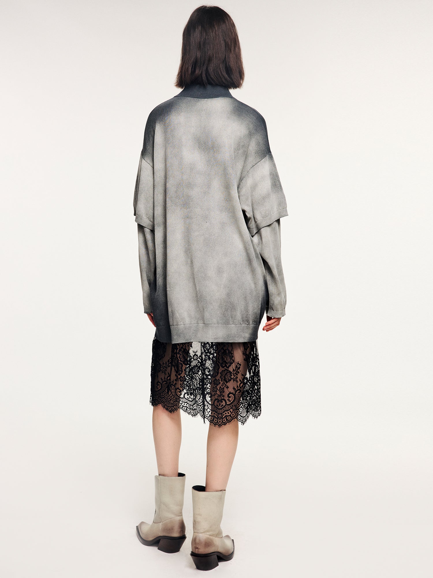 Washed knit-layered look dress