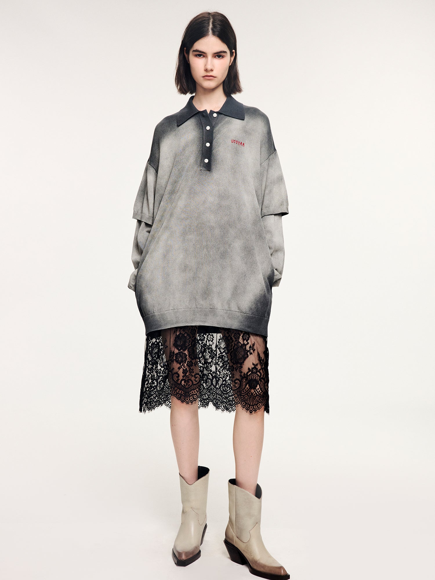 Washed knit-layered look dress