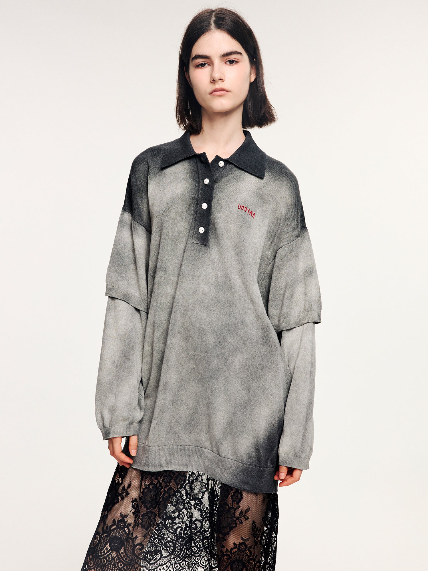 Washed knit-layered look dress