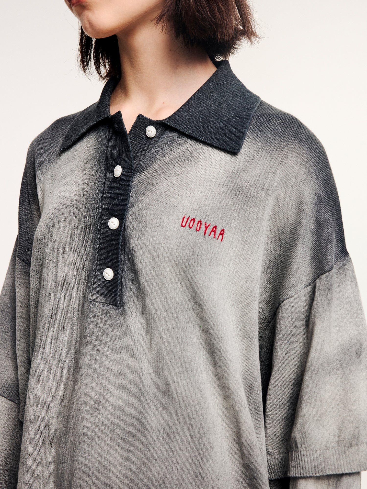 Washed knit-layered look dress