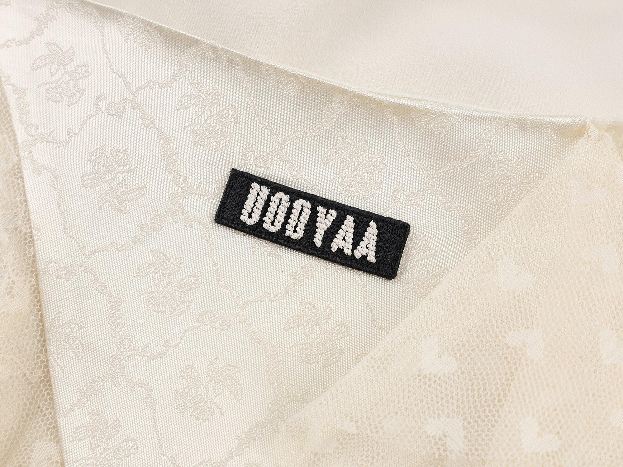 Lace ruffle jacquard slip dress