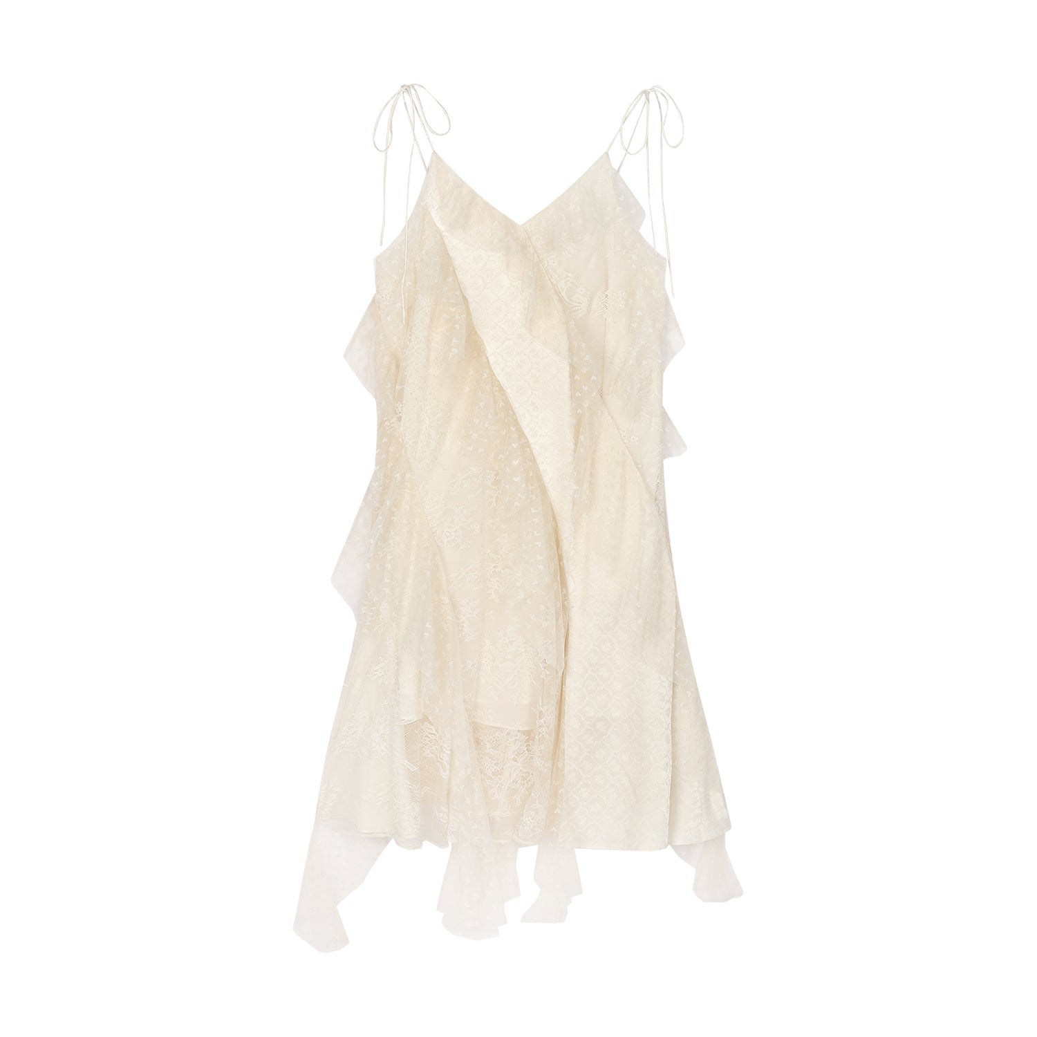 Lace ruffle jacquard slip dress