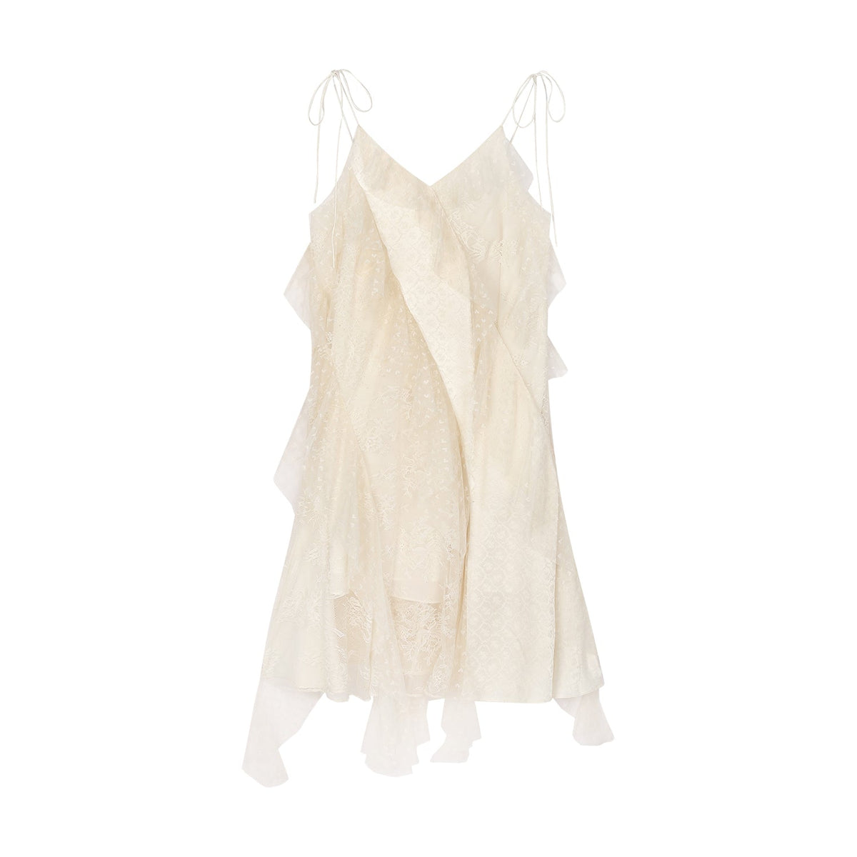 Lace ruffle jacquard slip dress