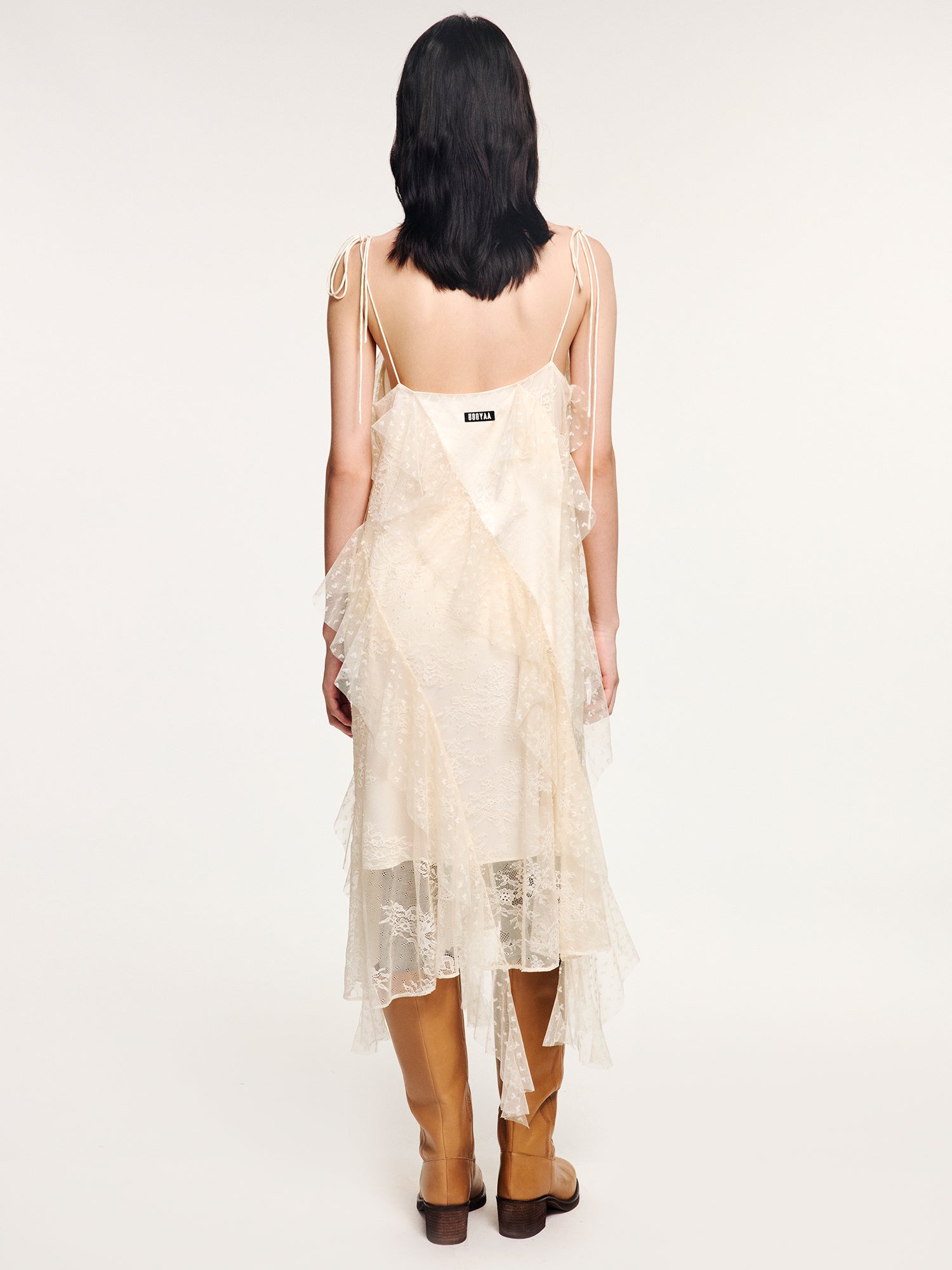 Lace ruffle jacquard slip dress