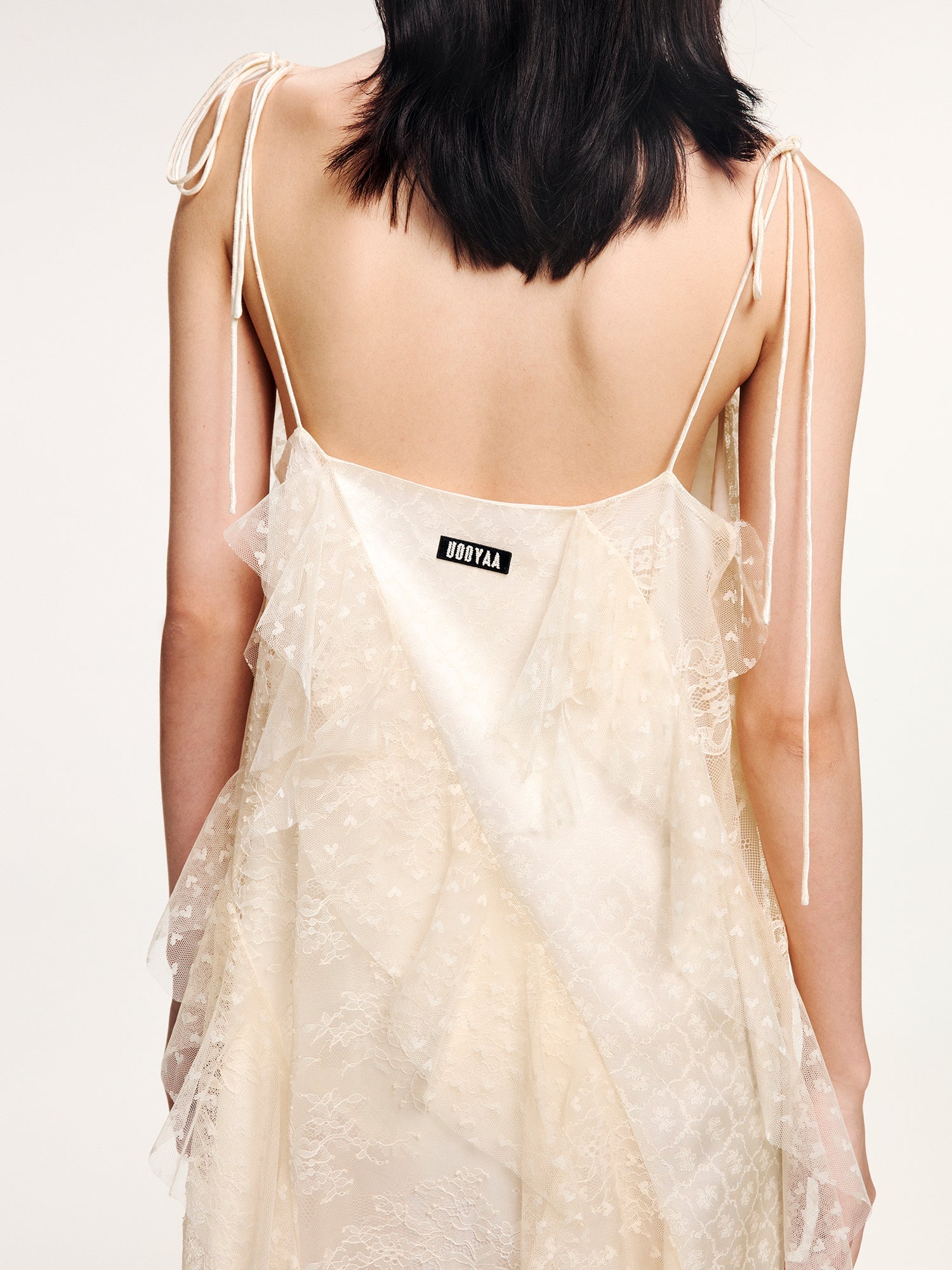 Lace ruffle jacquard slip dress