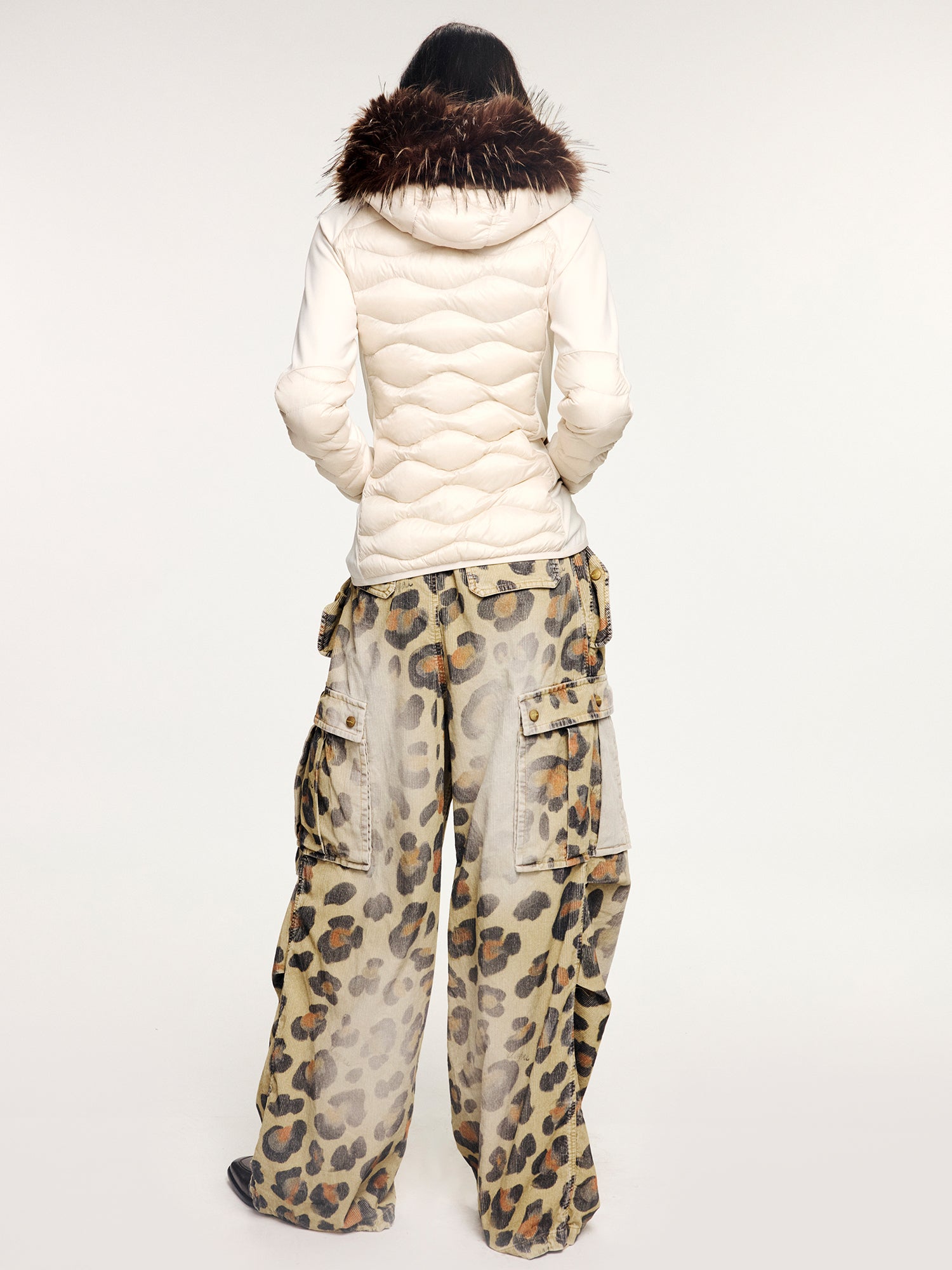 Leopard corduroy paratrooper pants