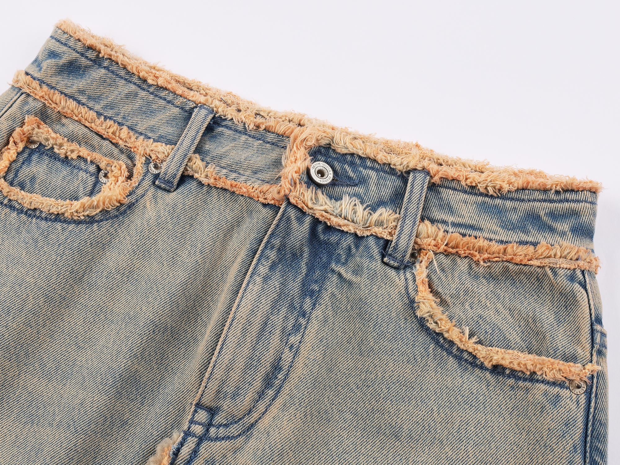 Washed raw-edge denim skirt