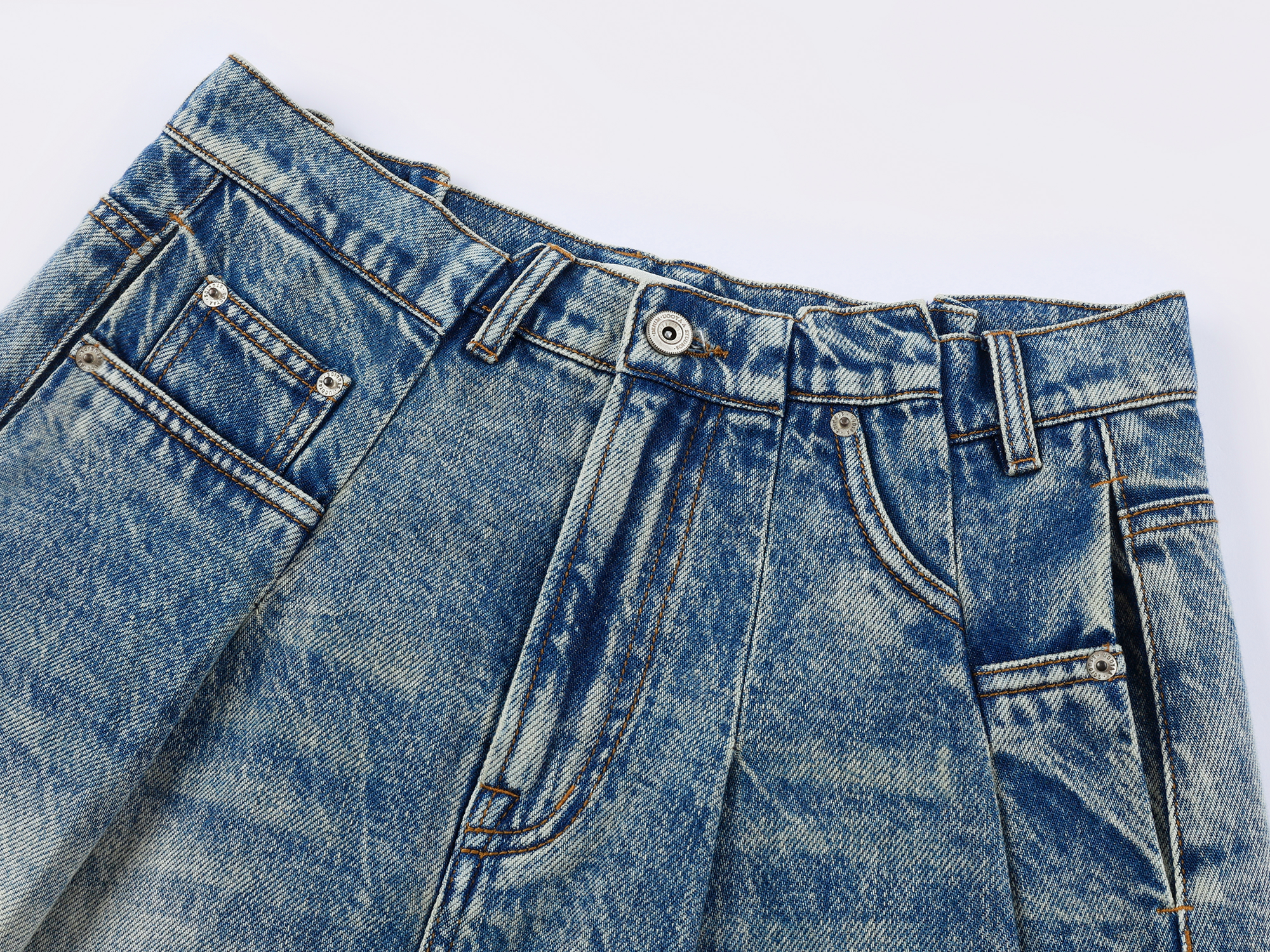 Irregular pleated denim skirt
