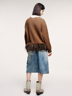Irregular pleated denim skirt