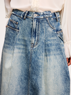 Irregular pleated denim skirt