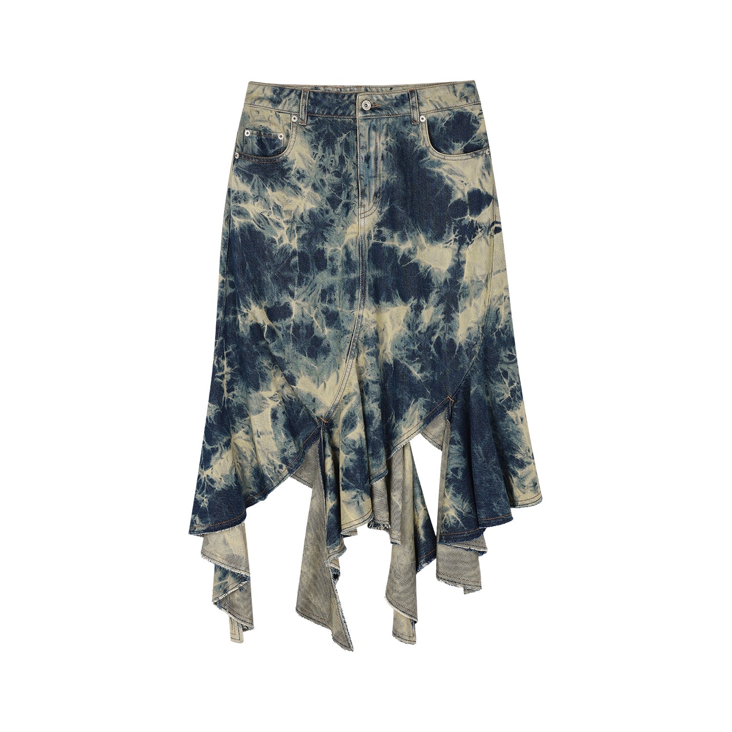 Tie-dye ruffle denim skirt