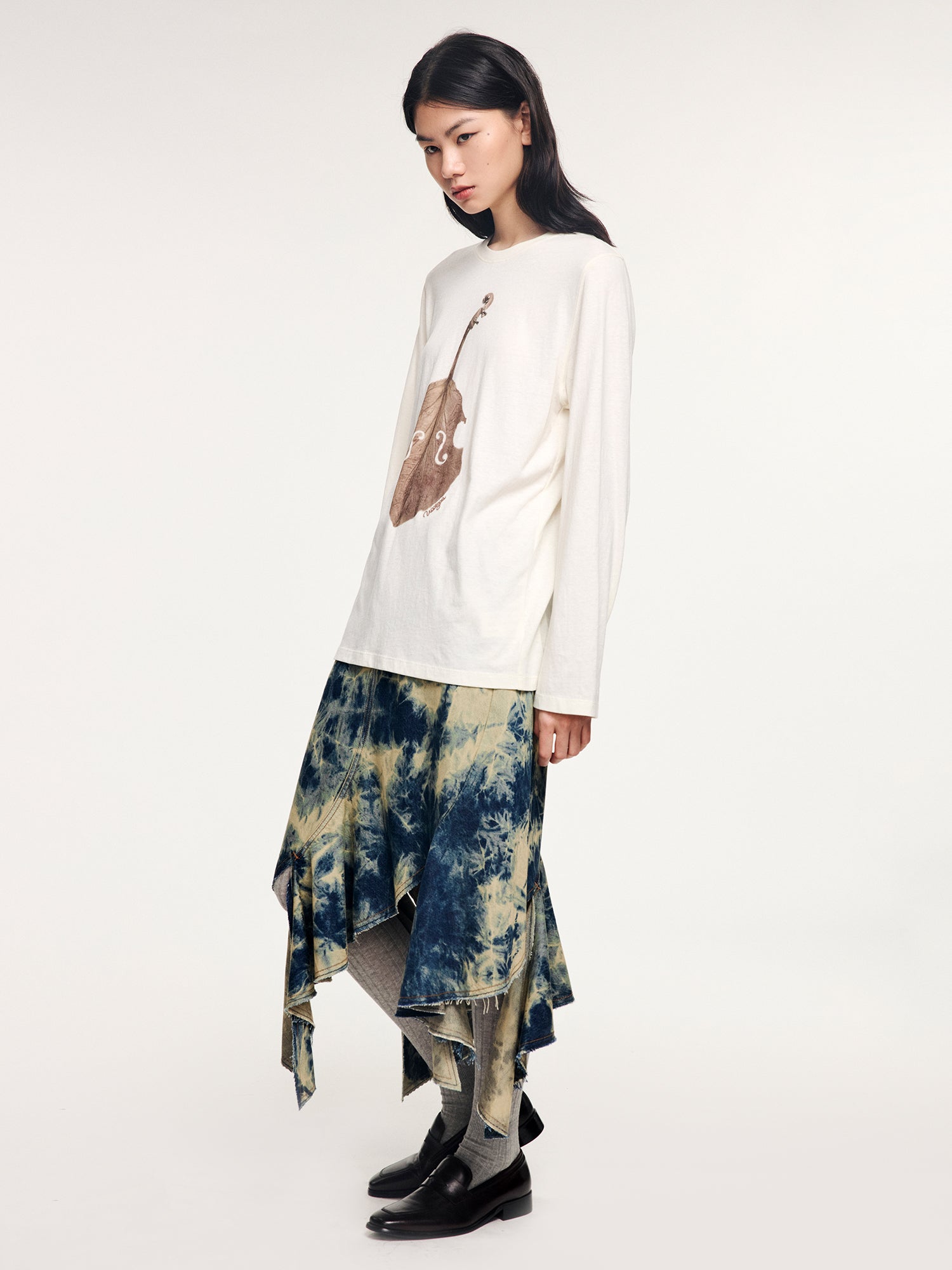 Tie-dye ruffle denim skirt