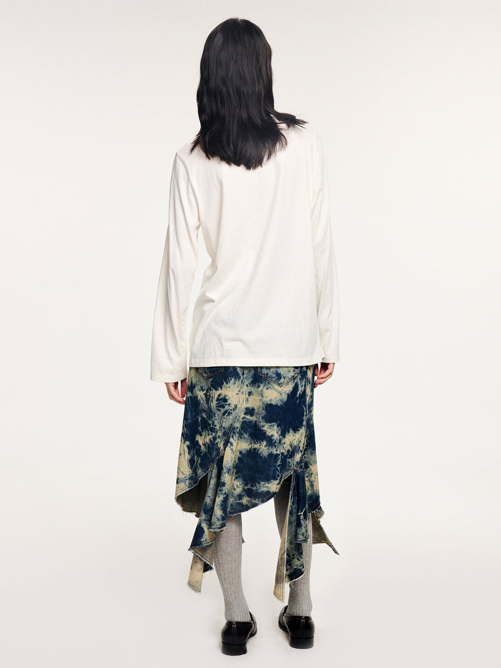 Tie-dye ruffle denim skirt