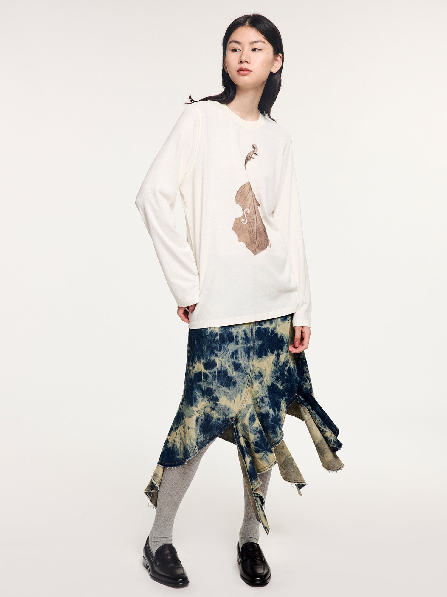 Tie-dye ruffle denim skirt