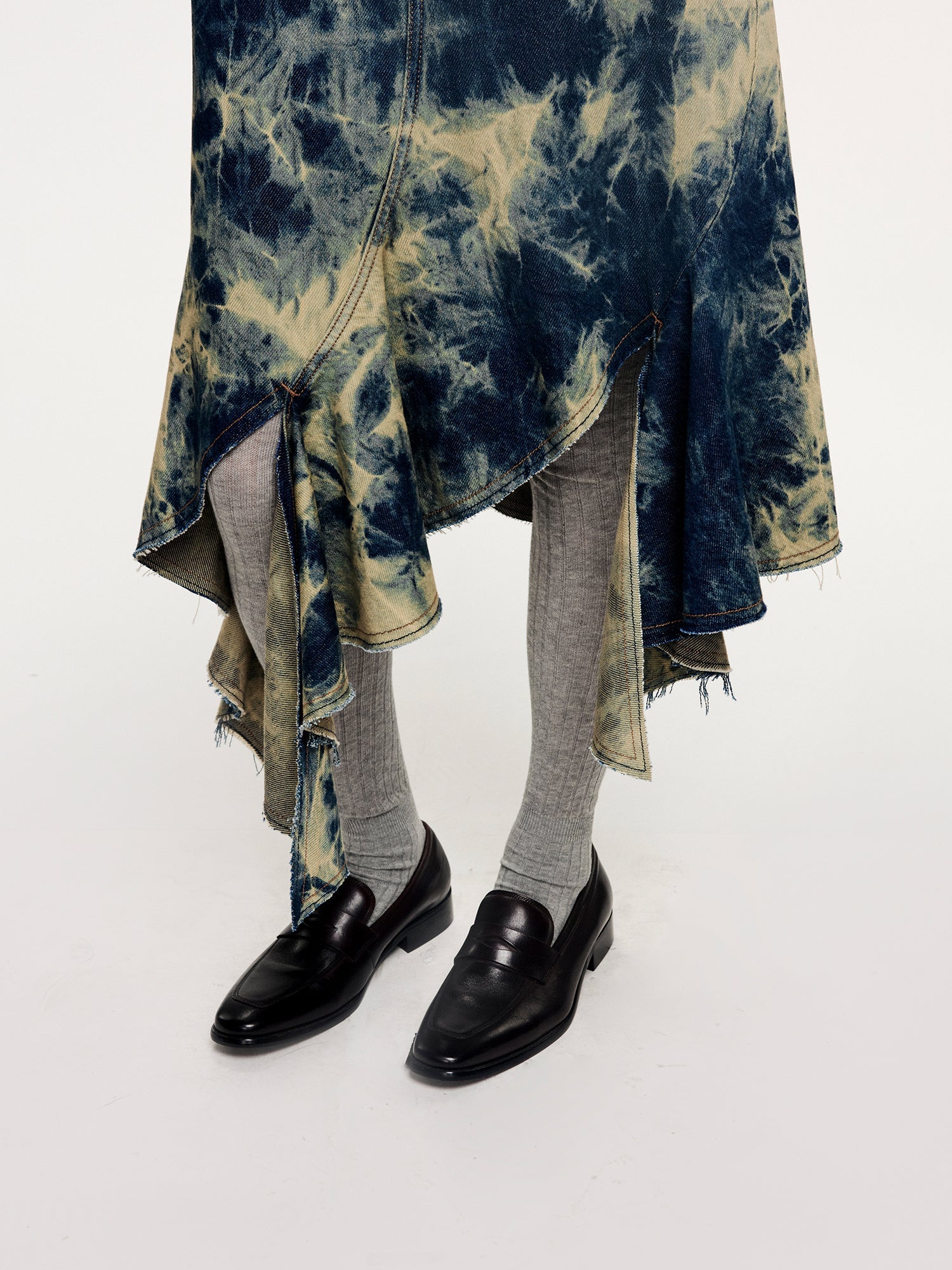 Tie-dye ruffle denim skirt