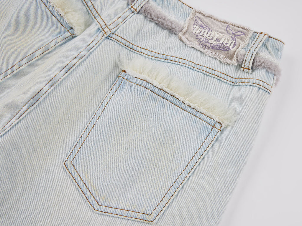 Denim pants with plush edging