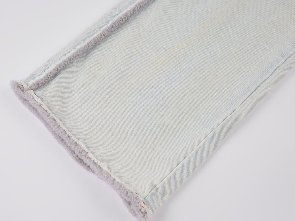 Denim pants with plush edging