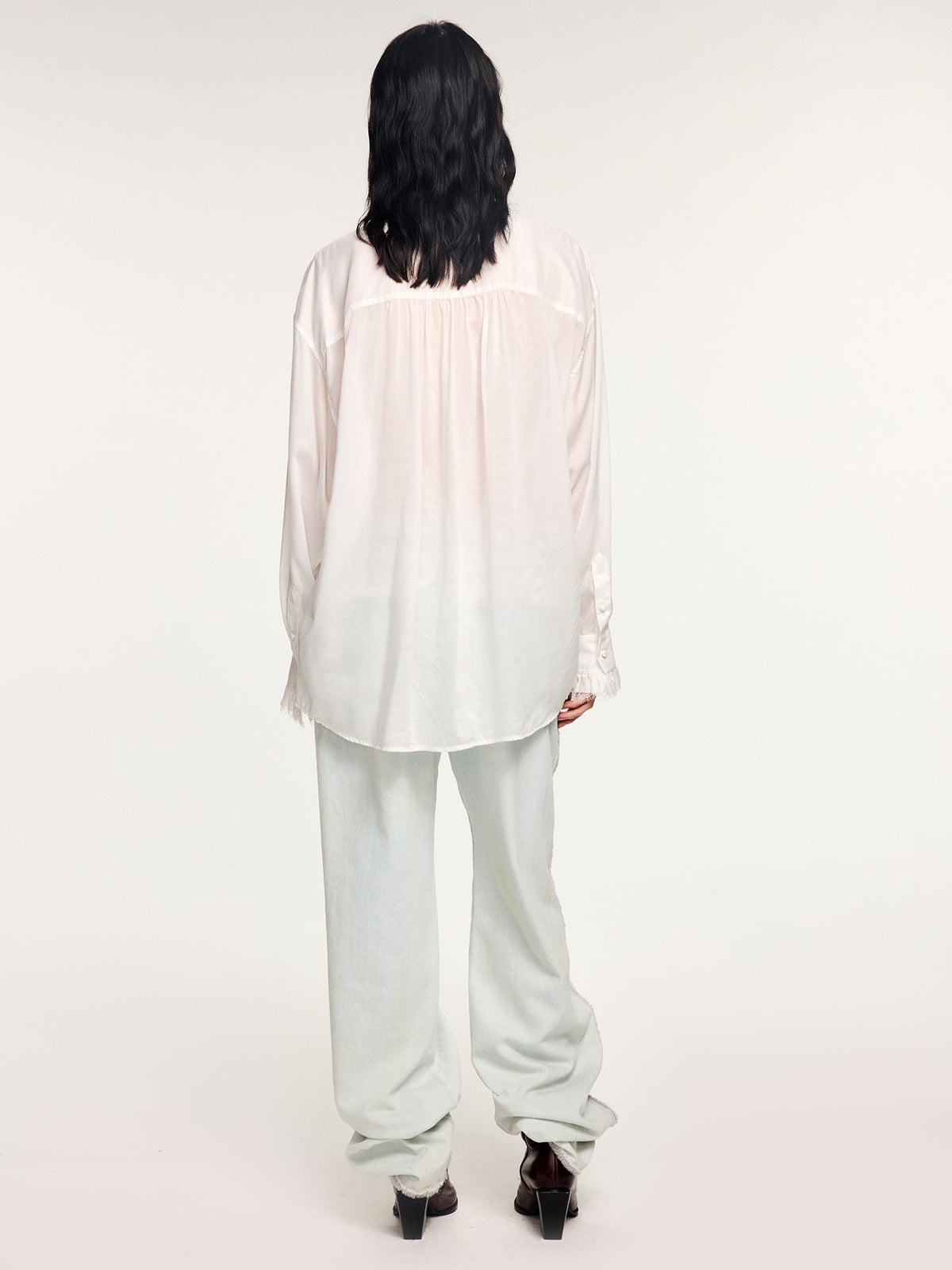Denim pants with plush edging