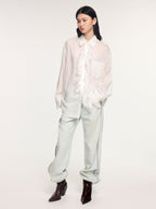 Denim pants with plush edging