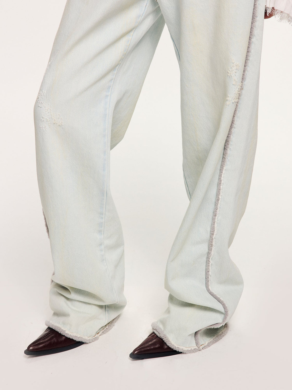 Denim pants with plush edging