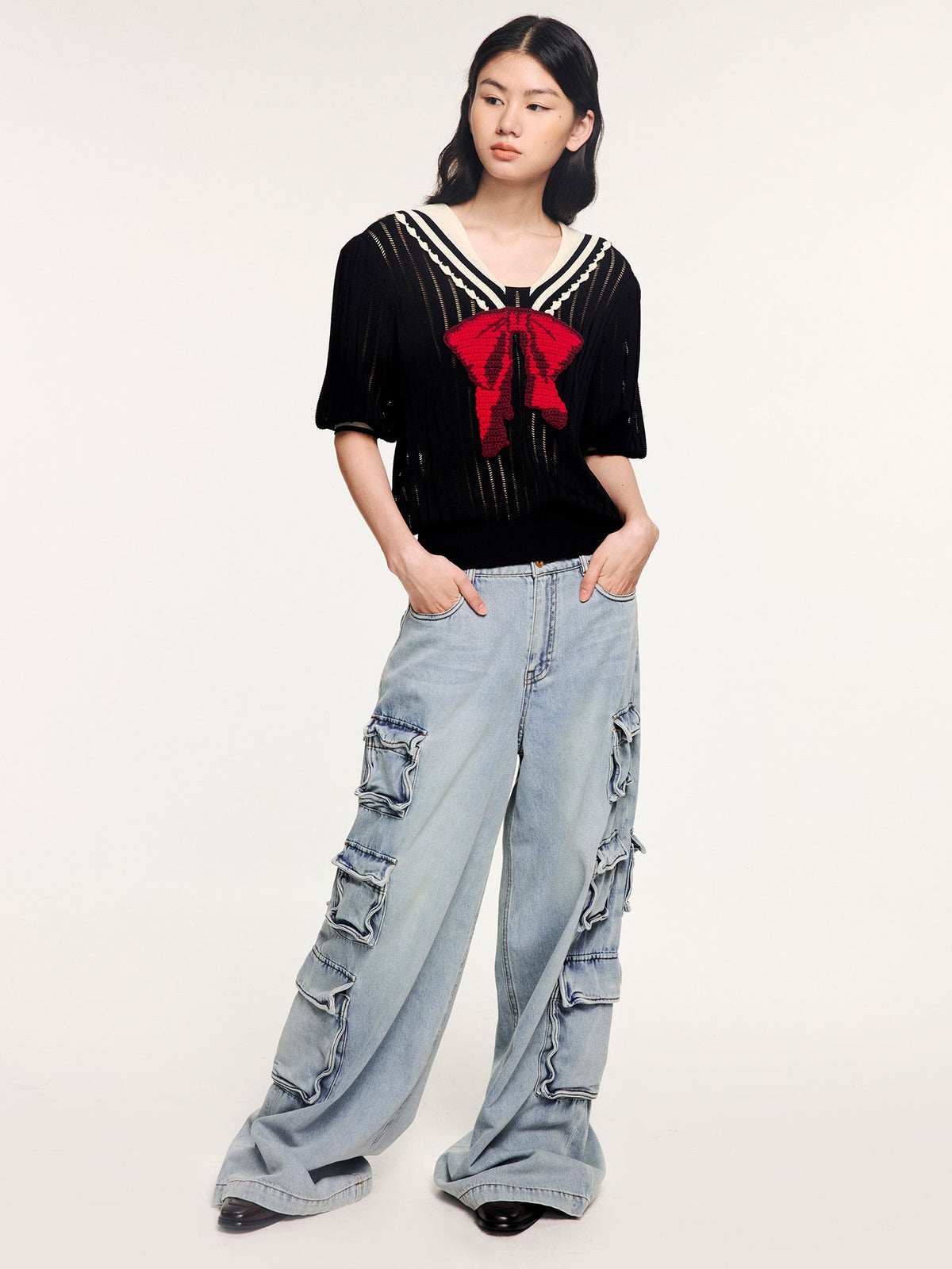 Multi-pocket aluminum wire jeans