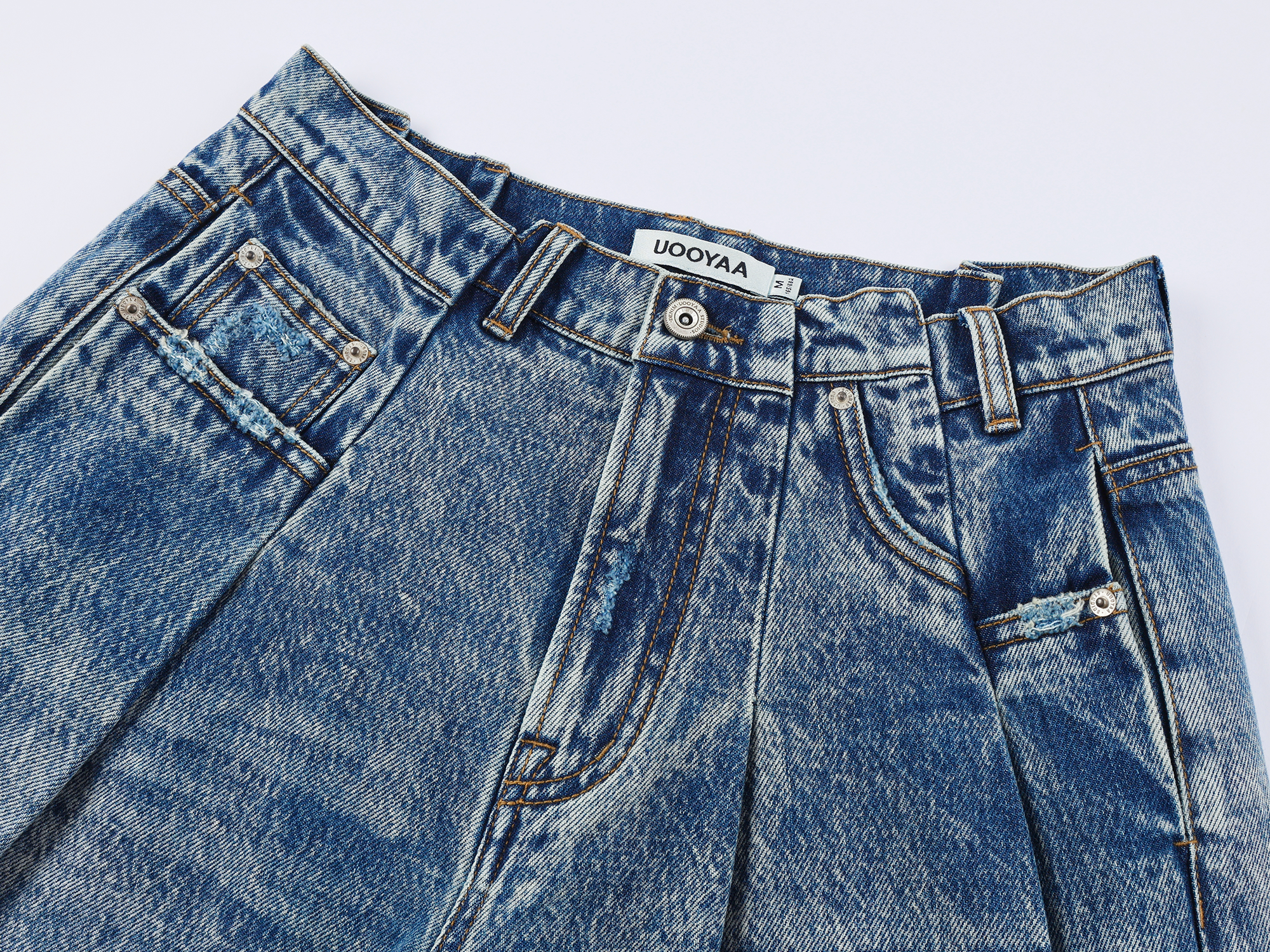 Irregular pleated denim pants