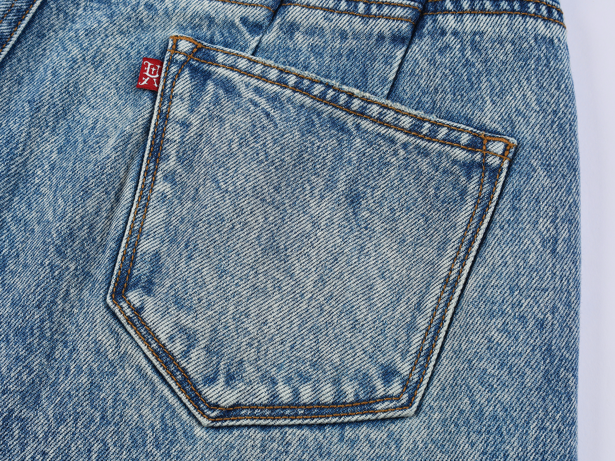 Irregular pleated denim pants