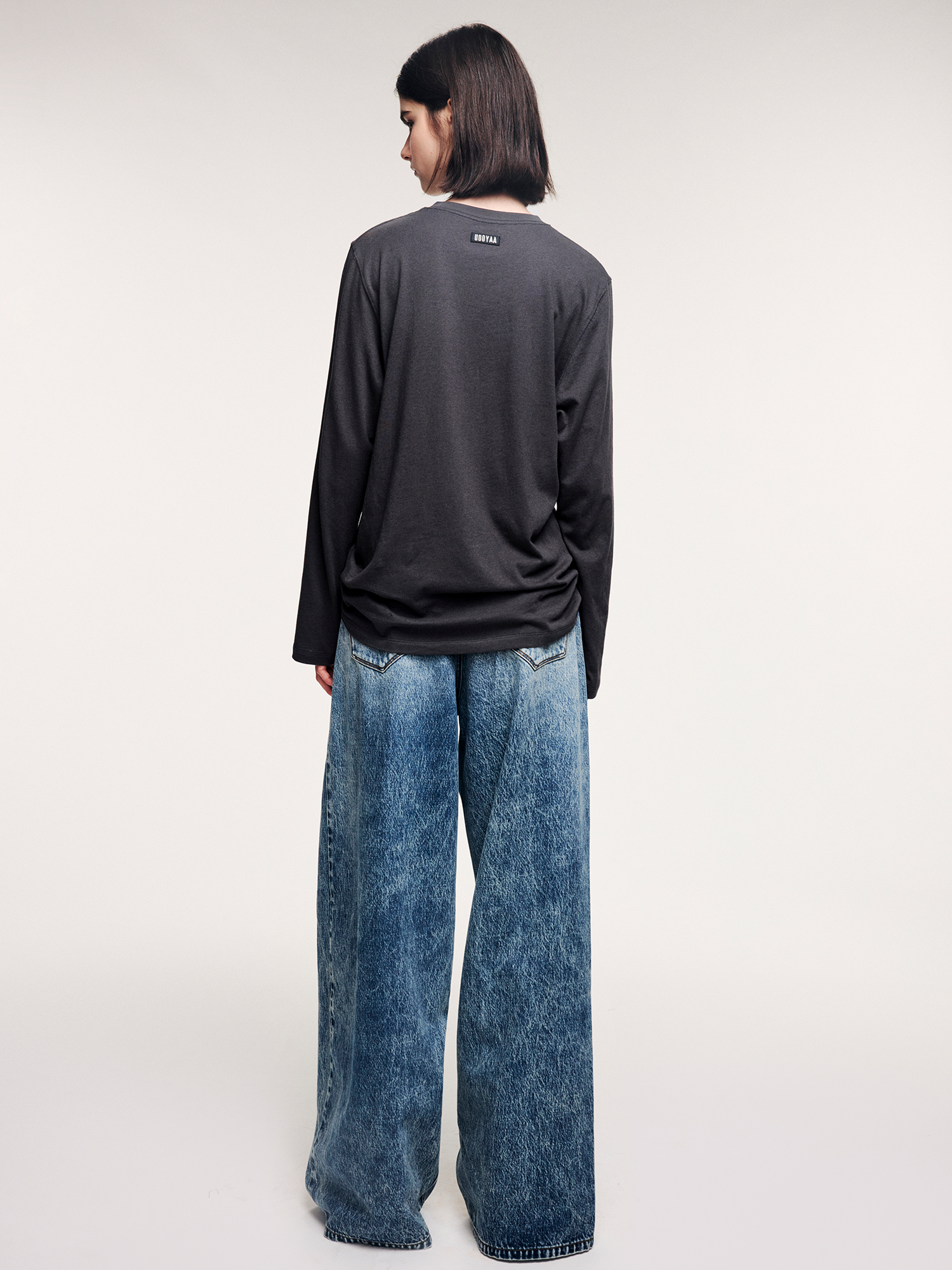 Irregular pleated denim pants