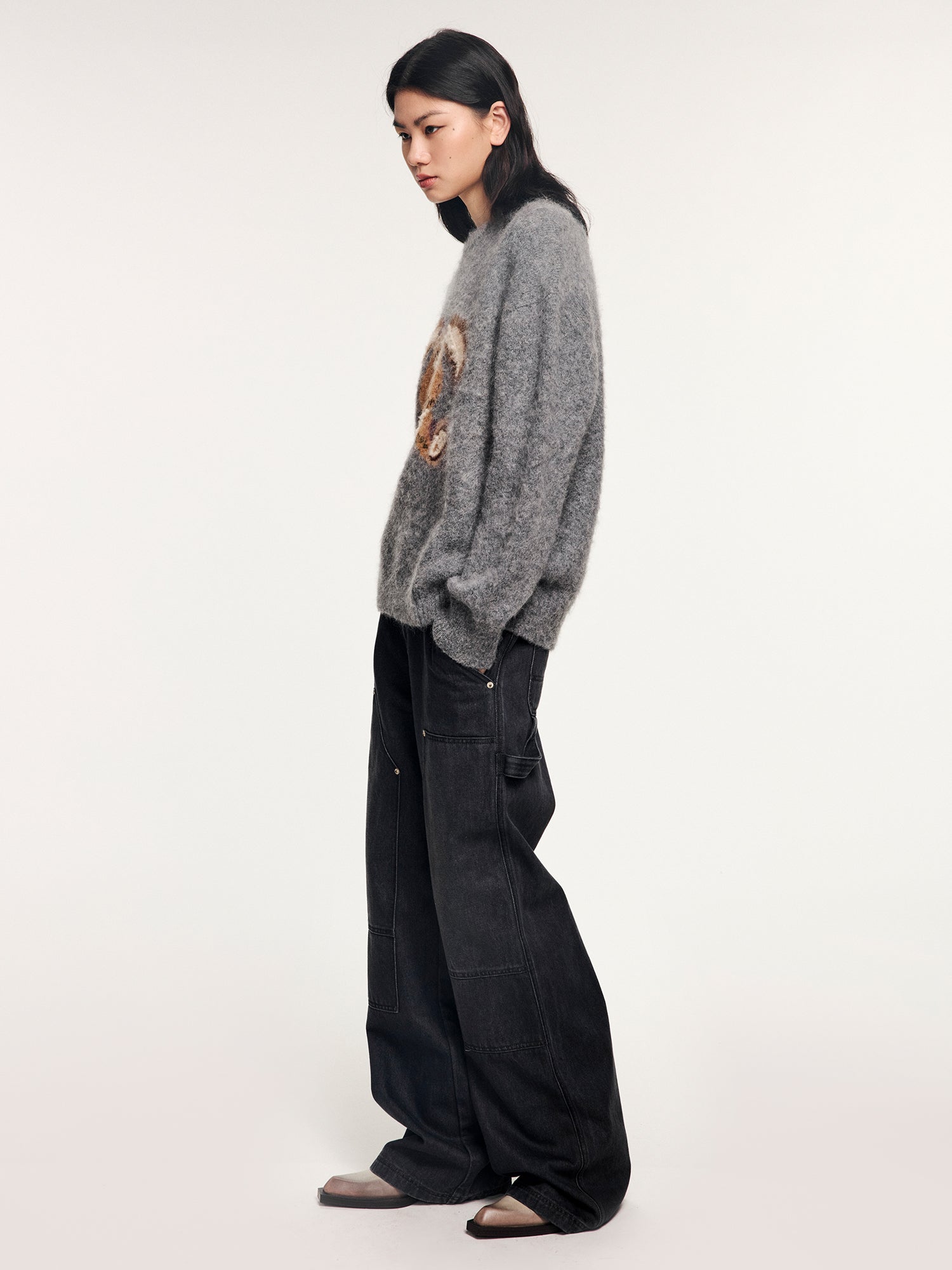 Washed denim utility pants